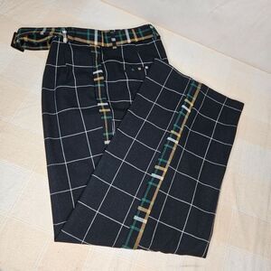 Who What Wear Black Flannel Tartan Plaid Belted Front Pleat Wide Leg Dress Pants
